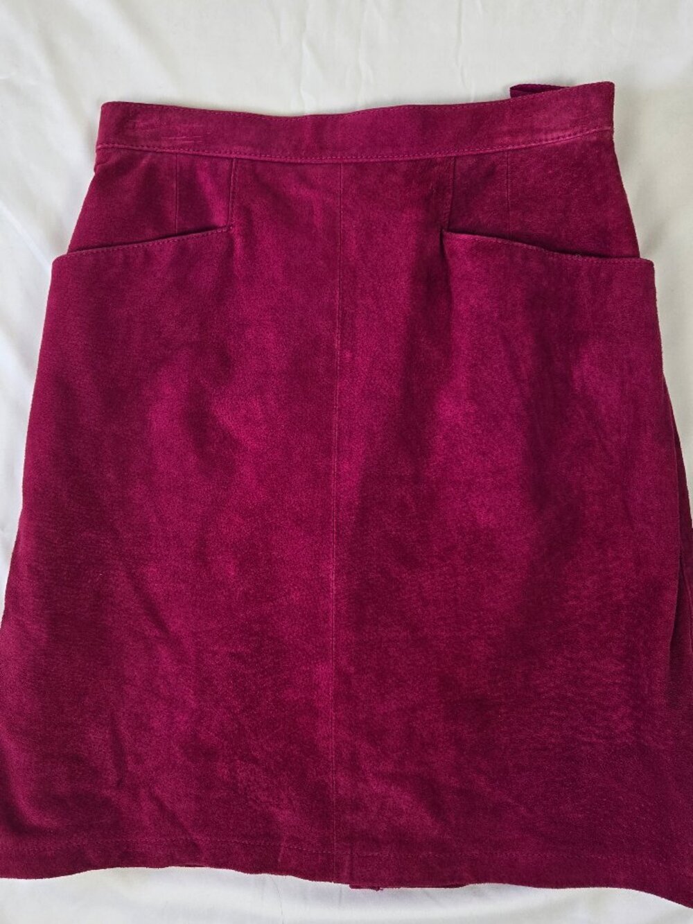 Bagatelle Size 8 Raspberry Leather Miniskirt Front Pockets Back Walking Slit
